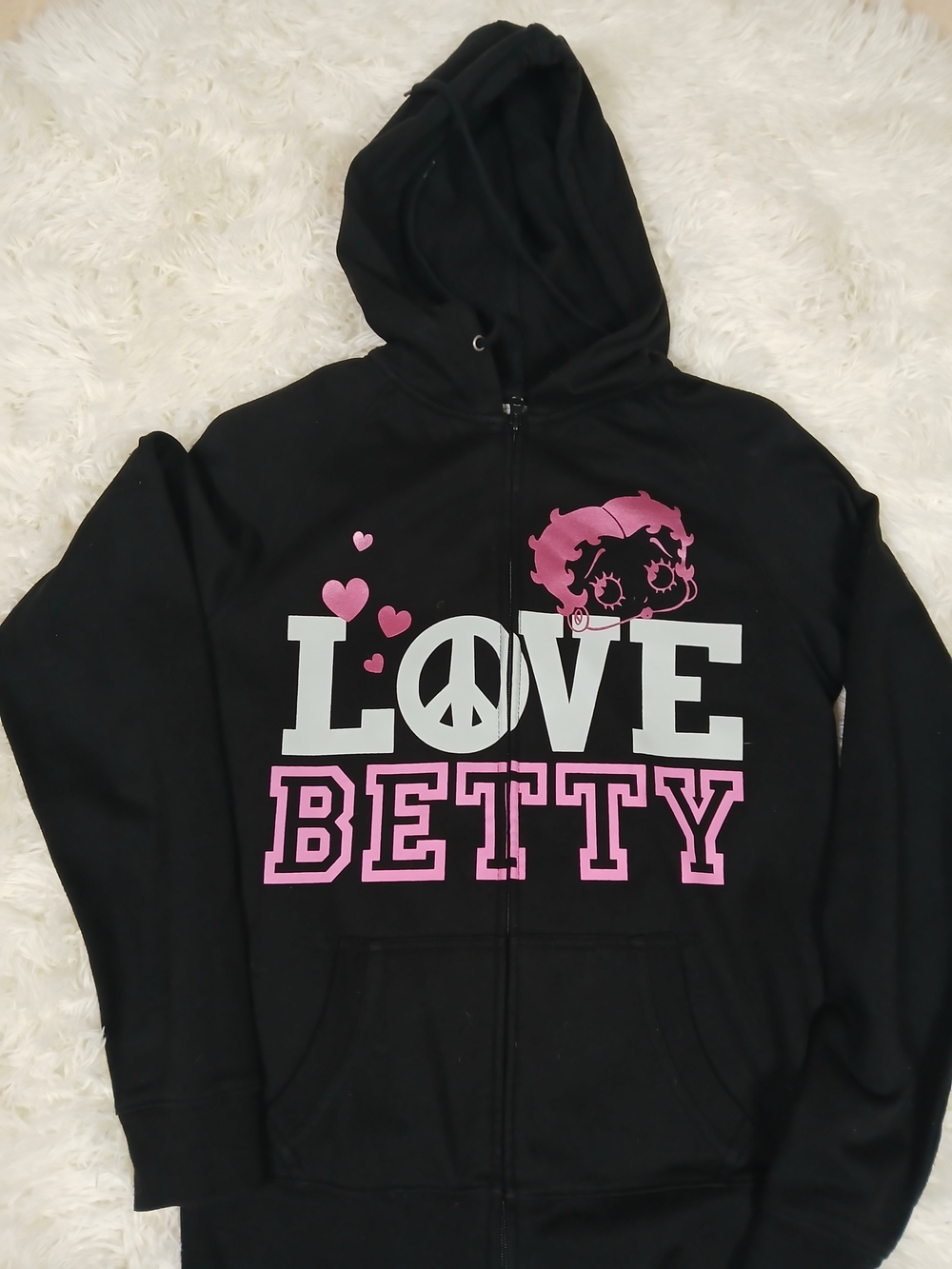Love Betty Graphic Zip-Up Hoodie - Black with Pink Accents